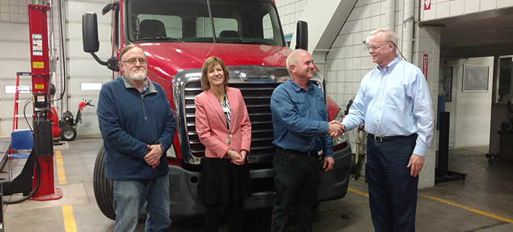 Matheny Motors partners with WSCC. Shown from left to right are Joe Nutter--Program Director of the Auto Diesel program,Brenda Kornmiller-- Dean of WSCC’s Business, Engineering, Industrial Technologies and Workforce Development, Jeff Starkey--Assistant Professor of WSCC’s Auto/Diesel program, and Matheny Motors owner Mike Matheny.