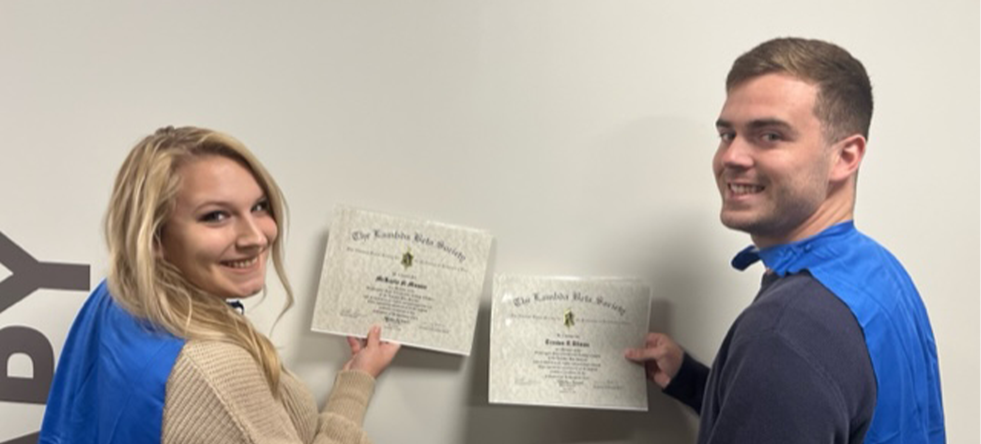 Washington State Community College (WSCC) inducted two members into the Lambda Beta Society, the national honor society for the profession of respiratory care. Makayla Mossor and Trenton Allman are now official members of the chapter